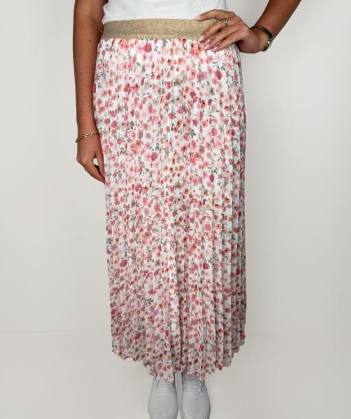 Kjol Flower Plissé i Pink från Caramelle Fashion - framsida | Lilla Hem