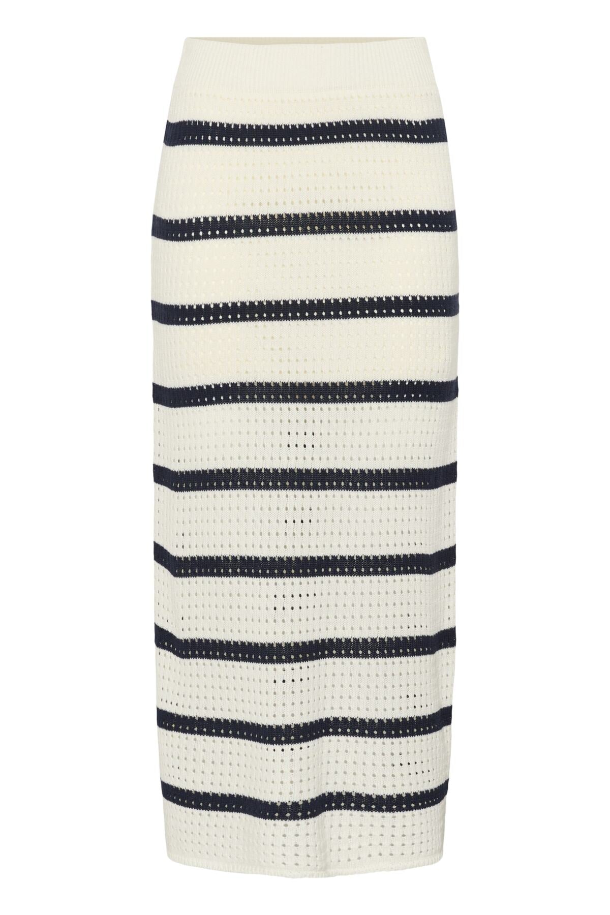 KAbrianna Knit Skirt Chalk/Midnight Marine Stripe framsida | Lilla Hem
