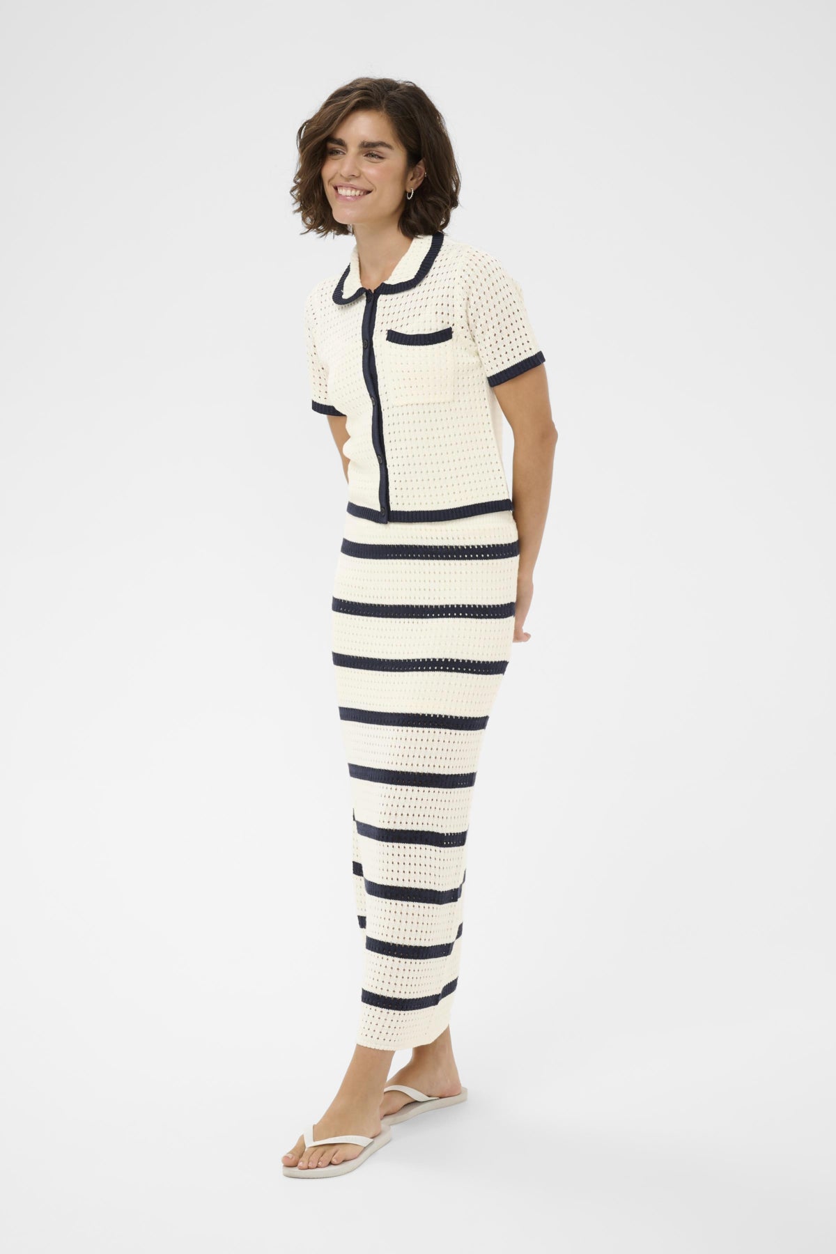 KAbrianna Knit Skirt Chalk/Midnight Marine Stripe | Lilla Hem