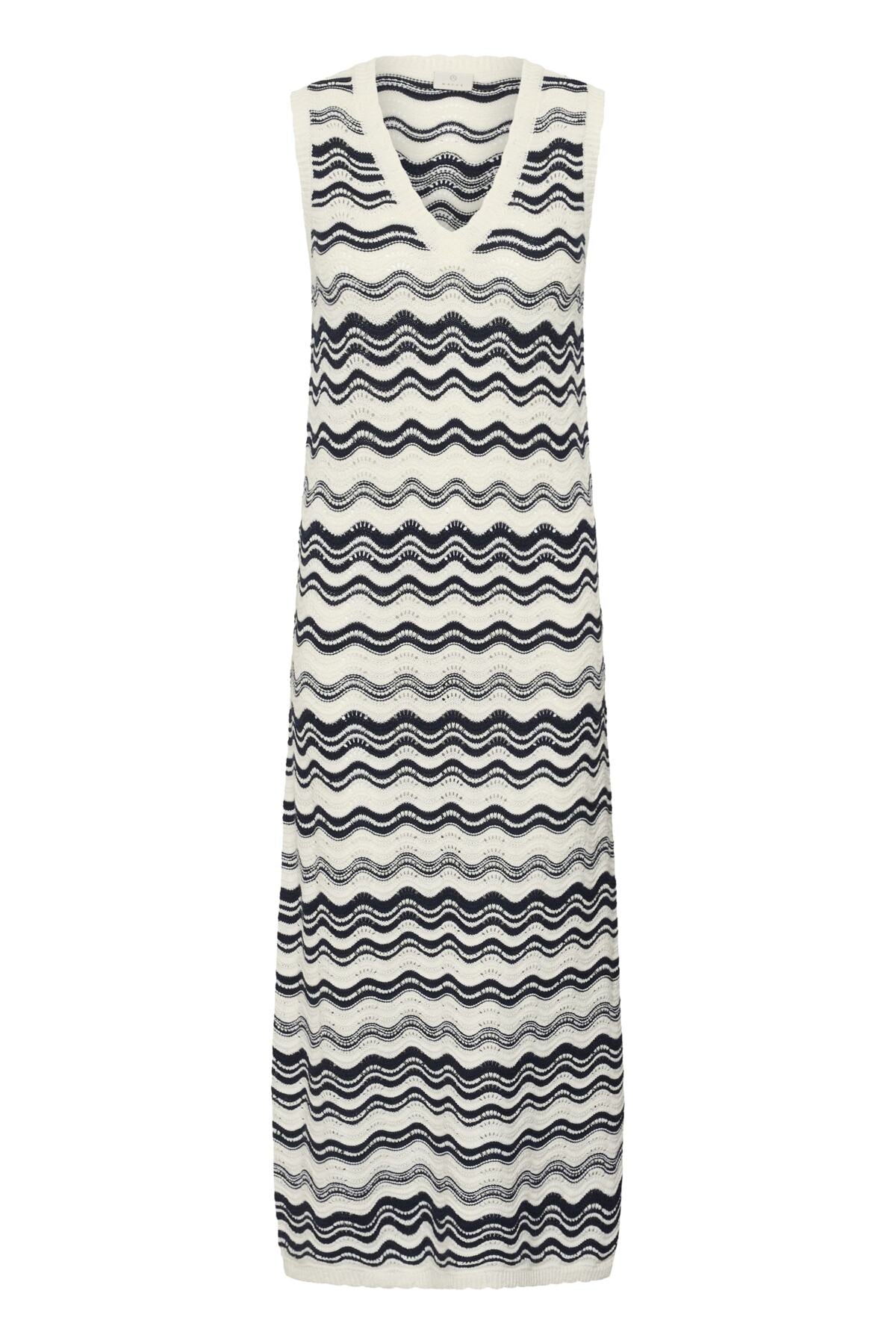 KAanna Knit Dress Chalk/Midnight M. Wavy Lines framsida | Lilla Hem