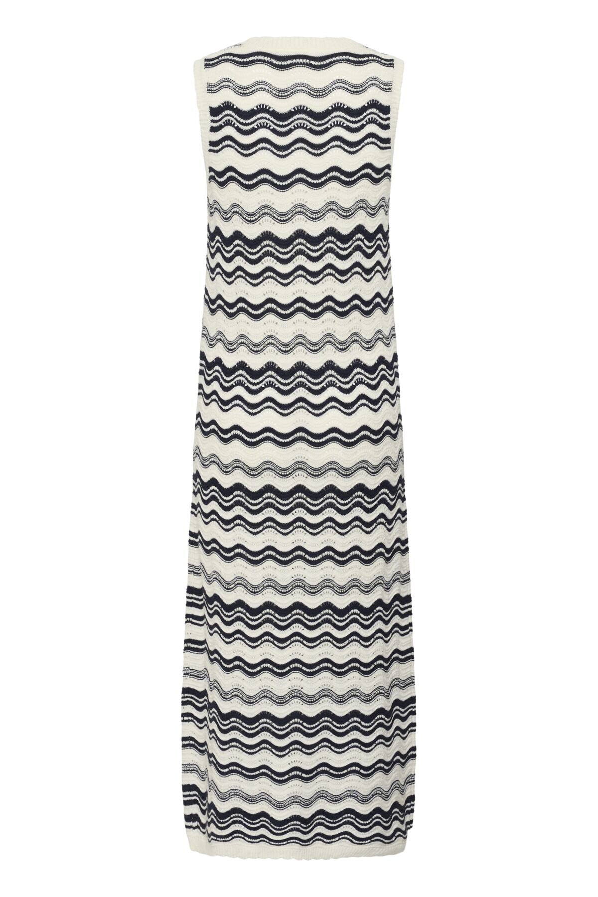 KAanna Knit Dress Chalk/Midnight M. Wavy Lines baksida | Lilla Hem