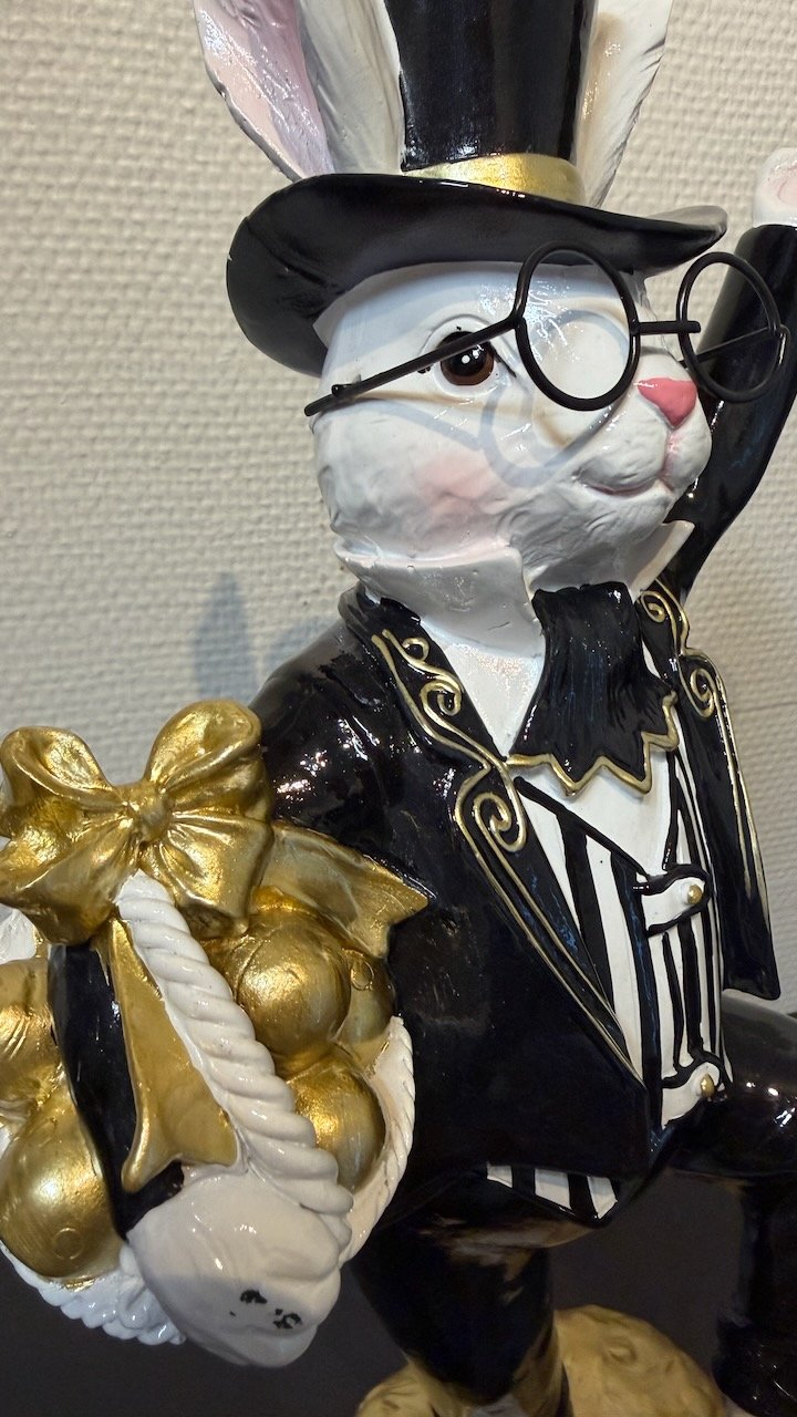 Kanin med Korg Svart/vit | Lilla Hem