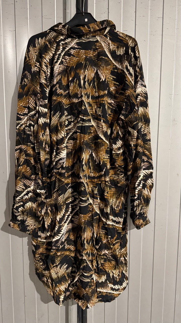 KAlena Shirt Dress 42 Brown Tones Big Leaf Print - KAFFE | Lilla Hem