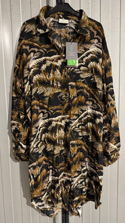 KAlena Shirt Dress 42 Brown Tones Big Leaf Print - KAFFE hos Lilla Hem