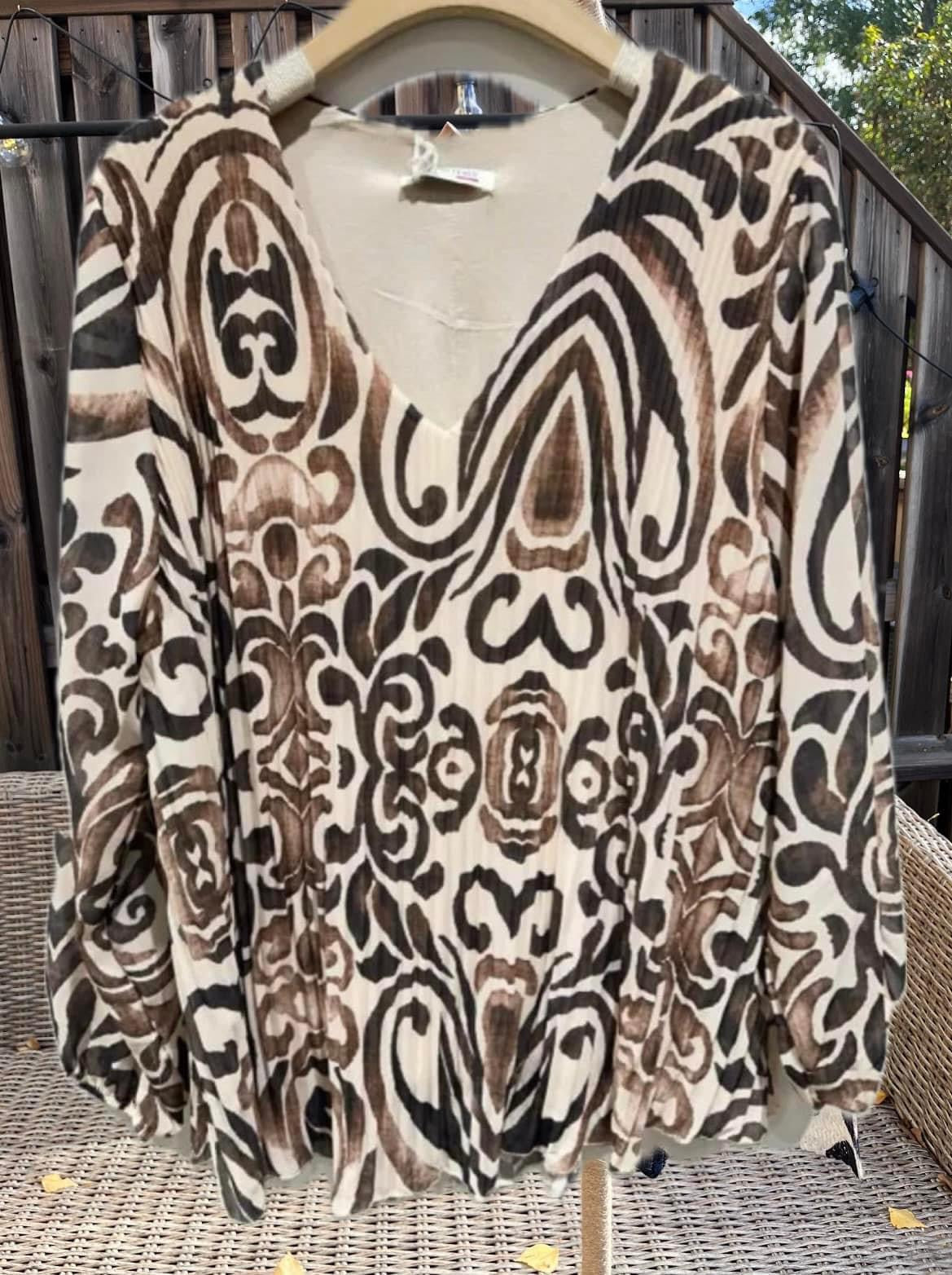Plisserad blus Onesize Brun/Beige - Fashion By K hos Lilla Hem