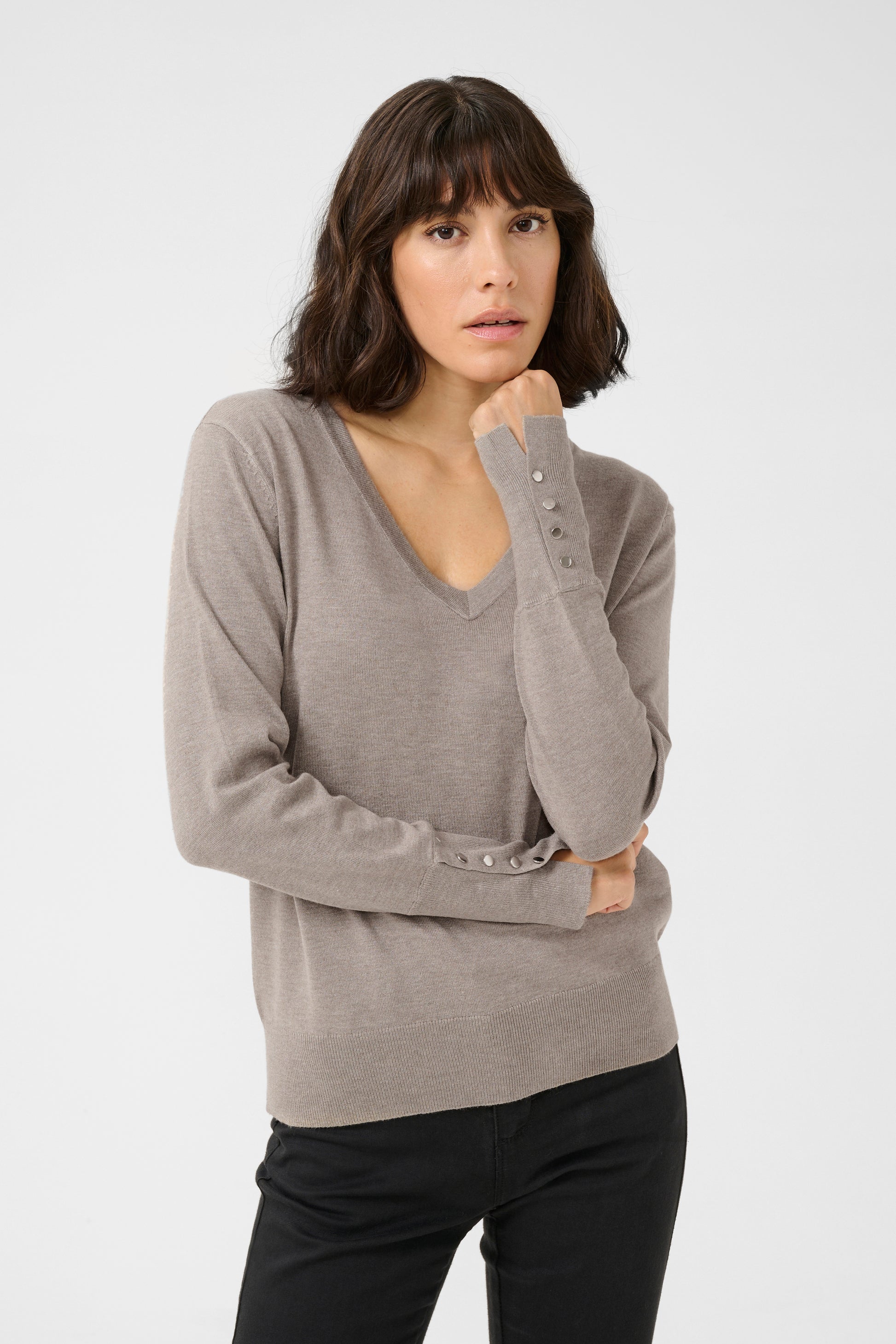 KAlizza V-Neck Knit Pullover Buttons - KAFFE hos Lilla Hem