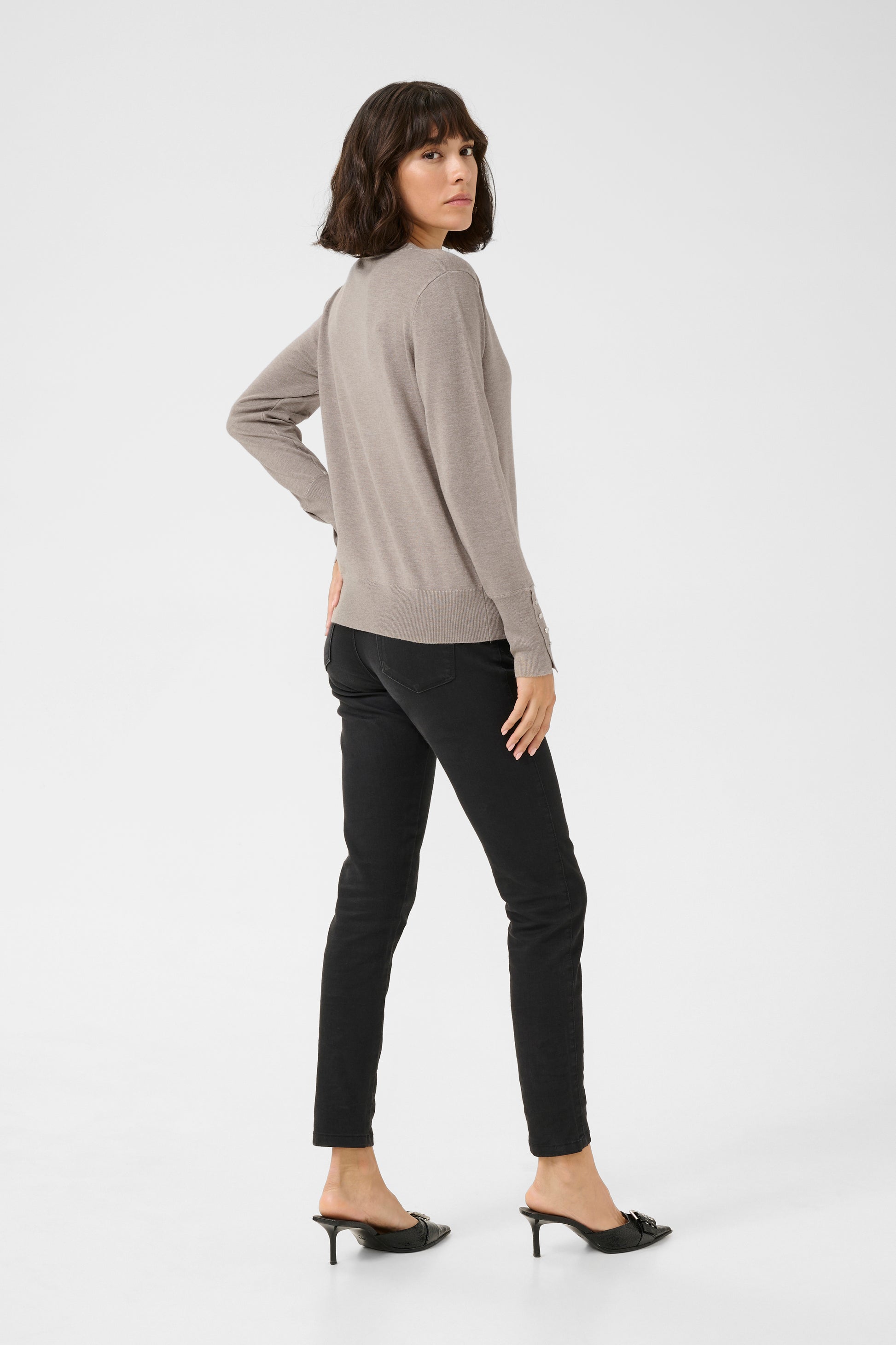 KAlizza V-Neck Knit Pullover Buttons Elephant Skin Melange - KAFFE | Lilla Hem