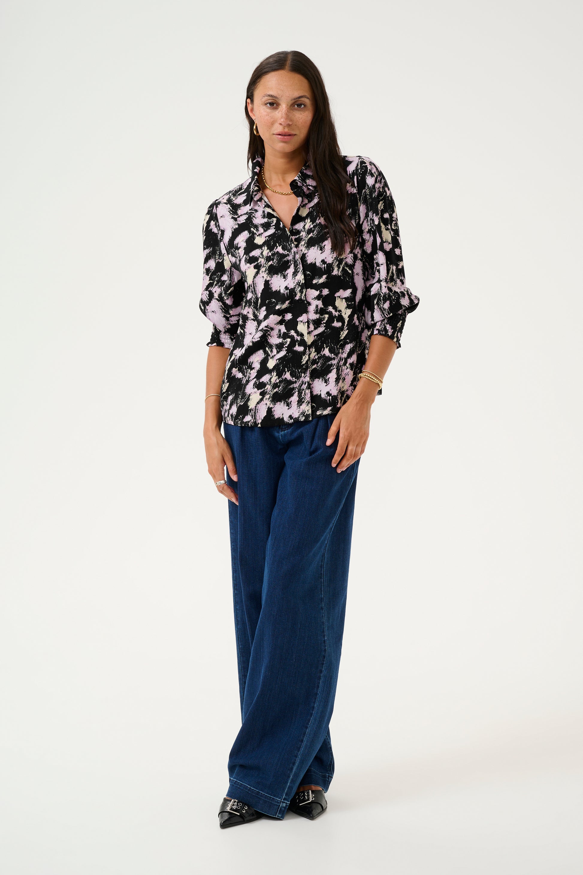 KAlura Shirt Black/Pink Graphic Strokes - KAFFE | Lilla Hem