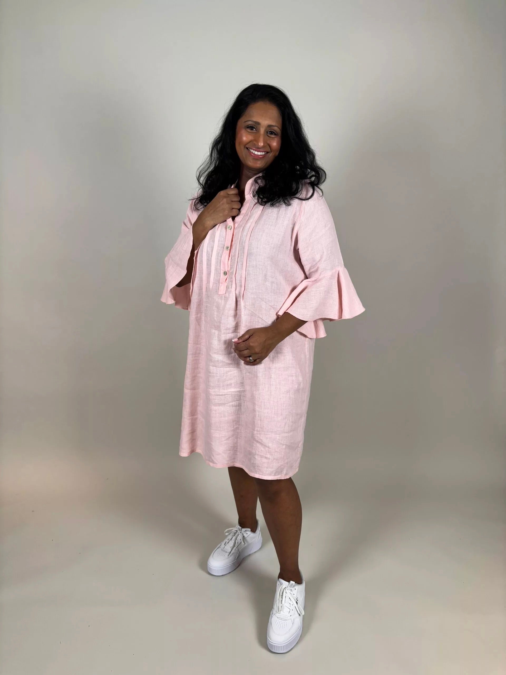 Linneklänning Idun Rosa med Trumpetarm Rosa - Camicia | Lilla Hem
