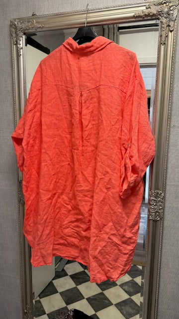 Storskjorta Breezy Oversize Linen Coral - Reunion | Lilla Hem