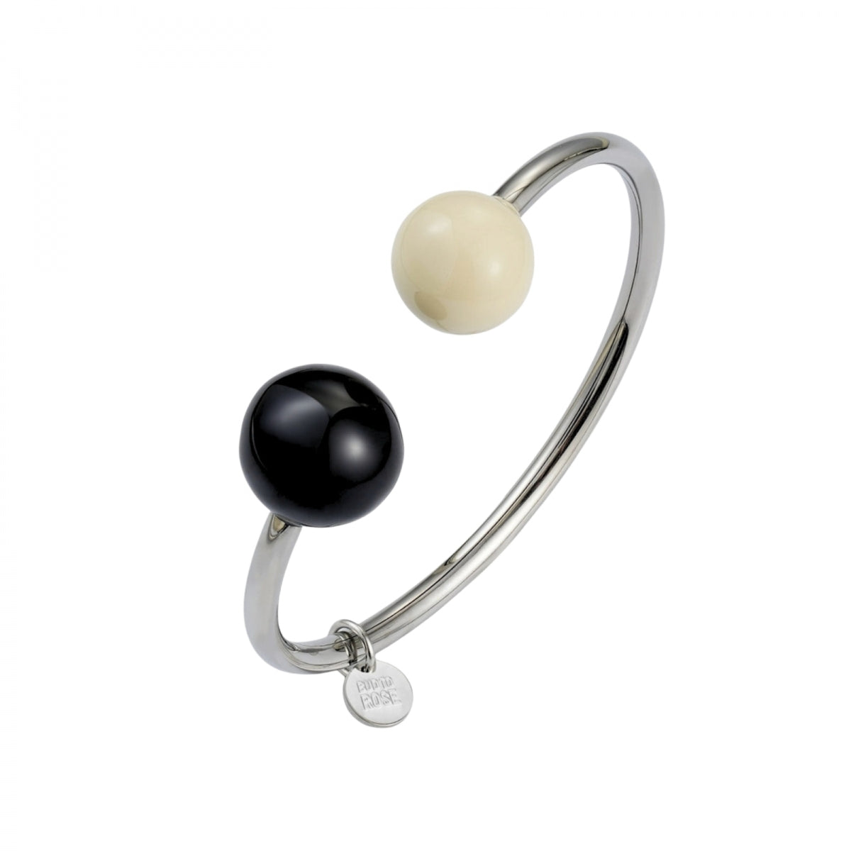 Globe Enamel Bangle Ivory/black/steel - Bud To Rose | Lilla Hem
