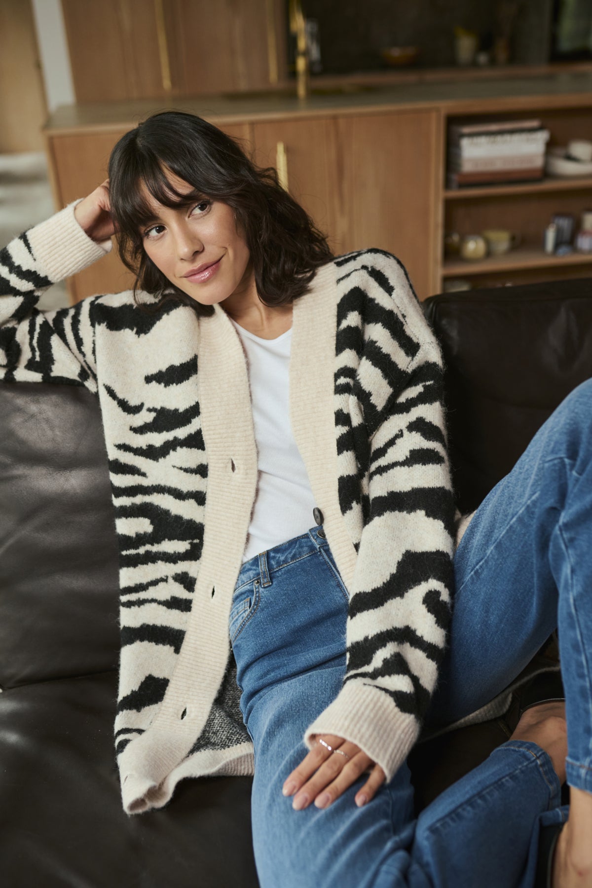 KAsandra Cardigan Turtledove/Black Animal - KAFFE | Lilla Hem