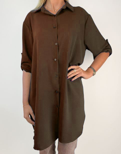 Lång blus Oversized Choco - Caramelle Fashion hos Lilla Hem