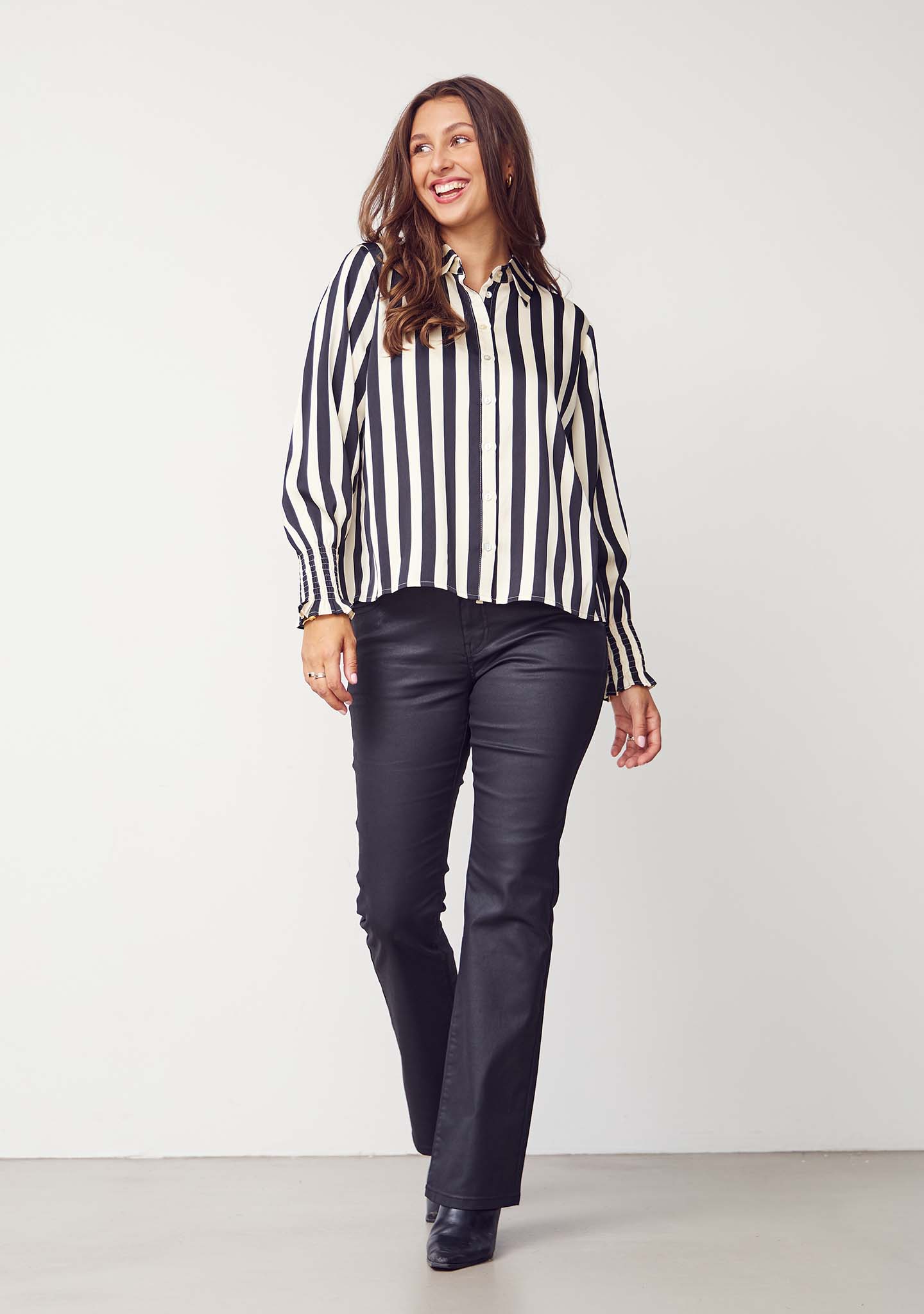 Melba Printed Blouse M27 Black/Cream Stripe - I SAY | Lilla Hem