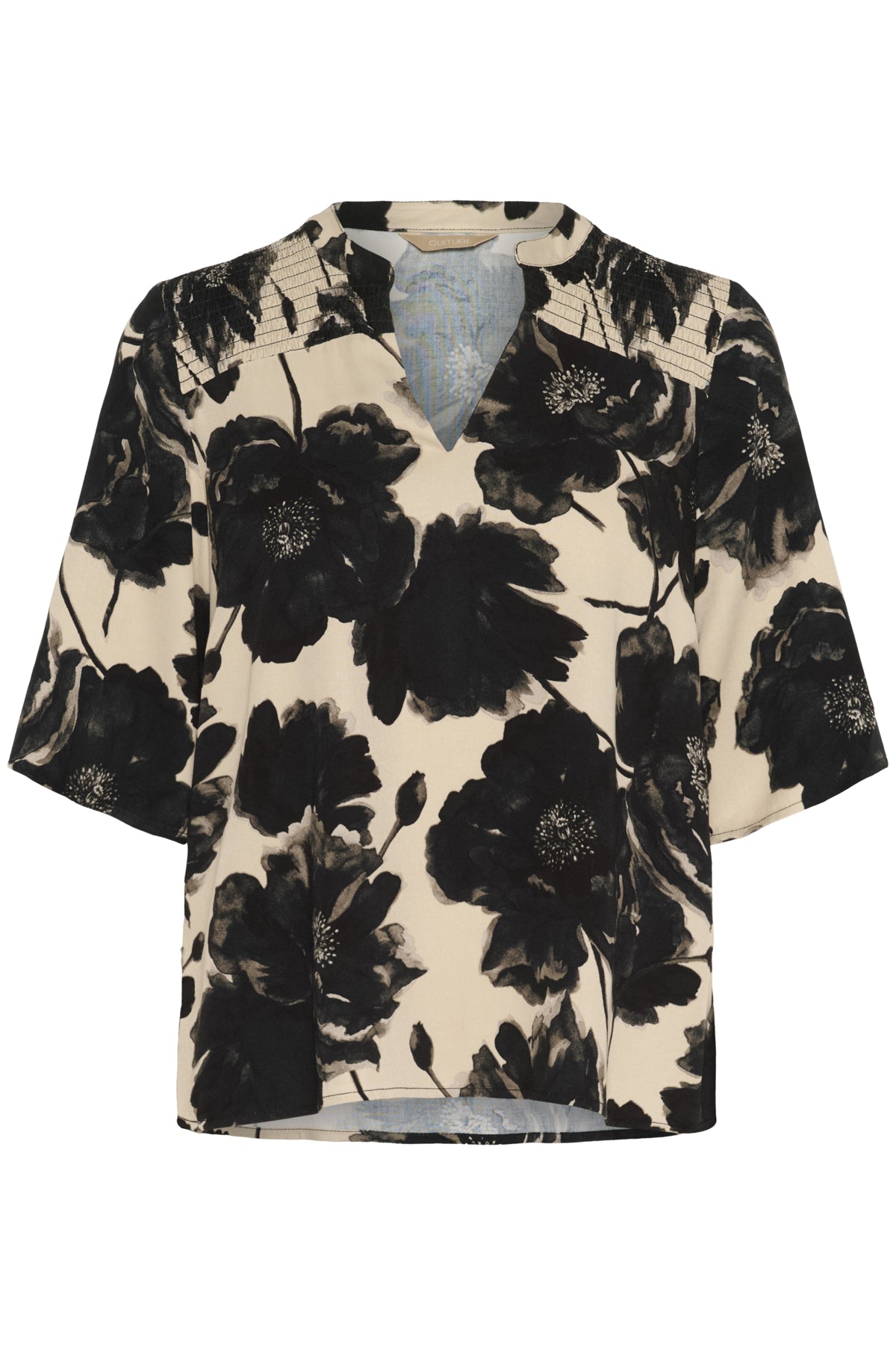 CUrachel Elitha SS Blouse Black/Offwhite Flower - CULTURE | Lilla Hem