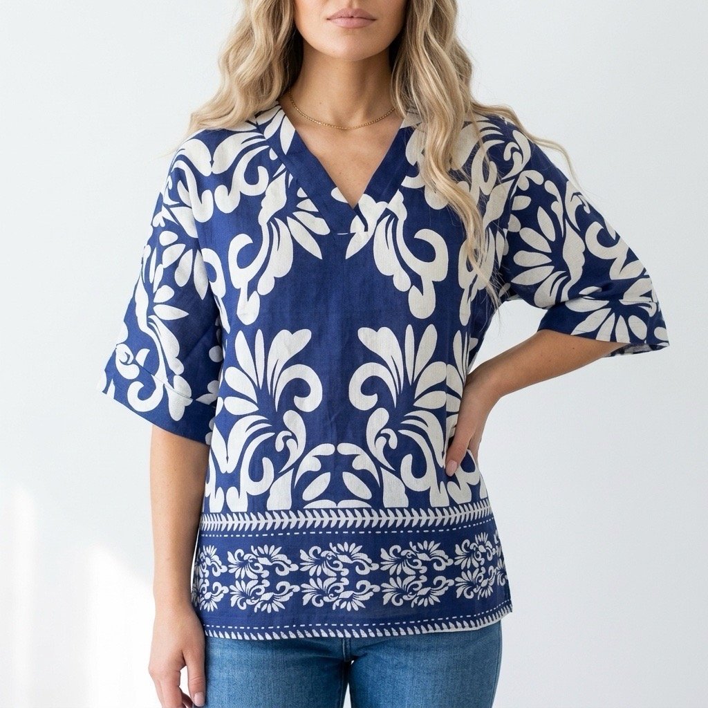 Blus med All-Over-Print | Lilla Hem