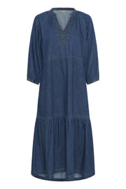 CUlava Arpa Long Dress Dark Blue Wash framsida | Lilla Hem