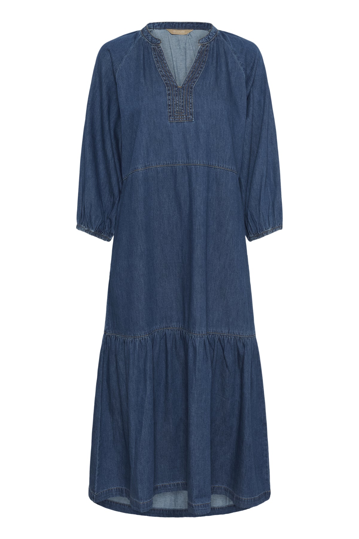 CUlava Arpa Long Dress Dark Blue Wash framsida | Lilla Hem