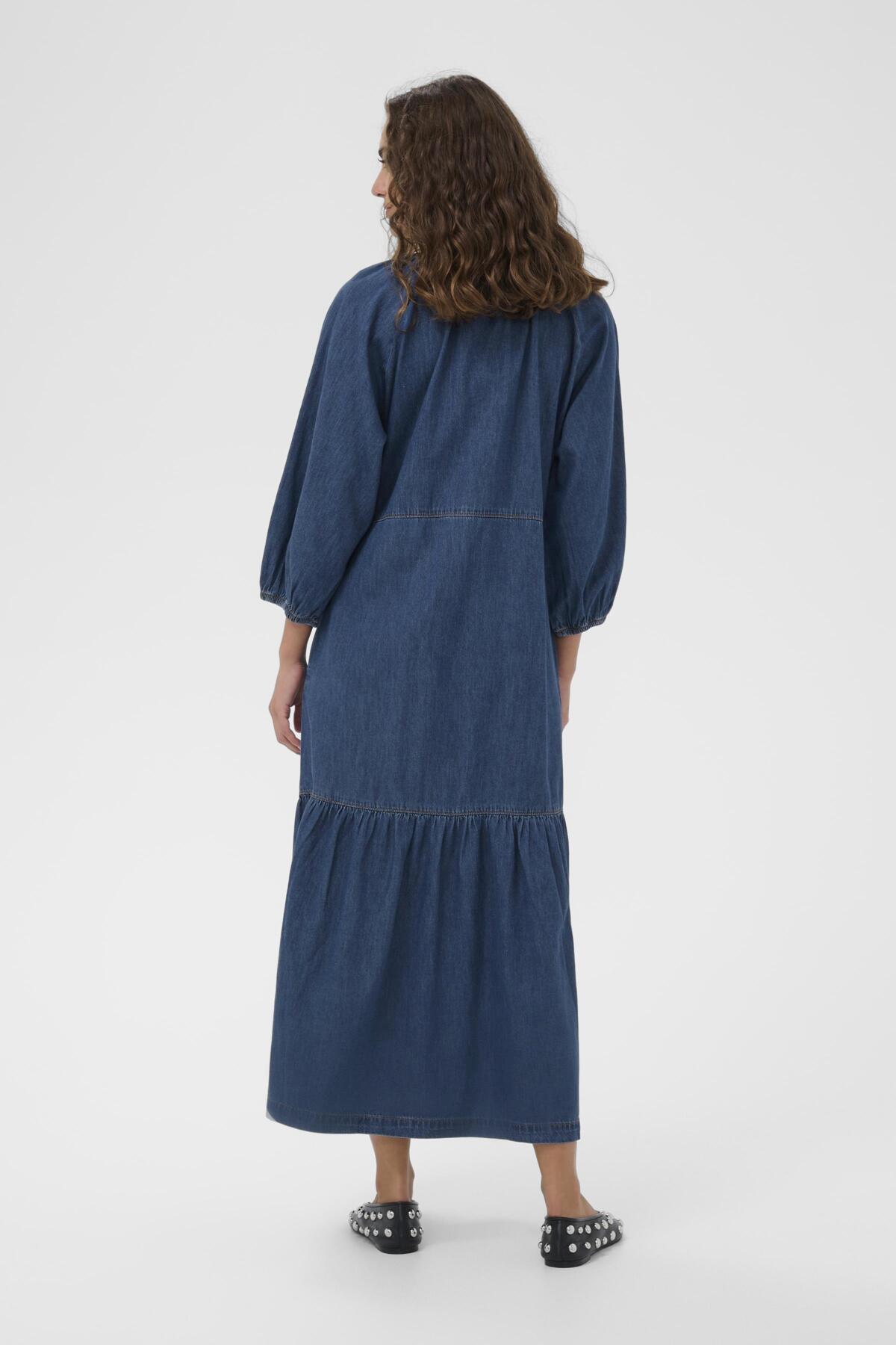 CUlava Arpa Long Dress Dark Blue Wash material | Lilla Hem