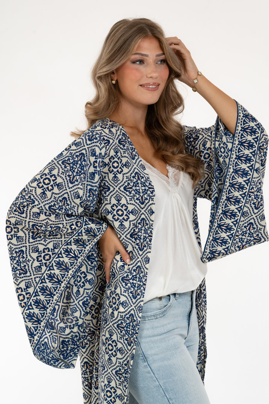 Venice Kaftan Edge Blue/Ivory/Gold - Capri Collection | Lilla Hem
