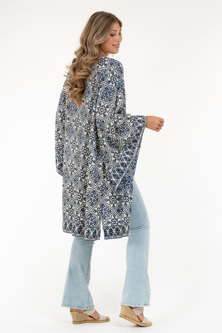 Venice Kaftan Edge Blue/Ivory/Gold - Capri Collection | Lilla Hem