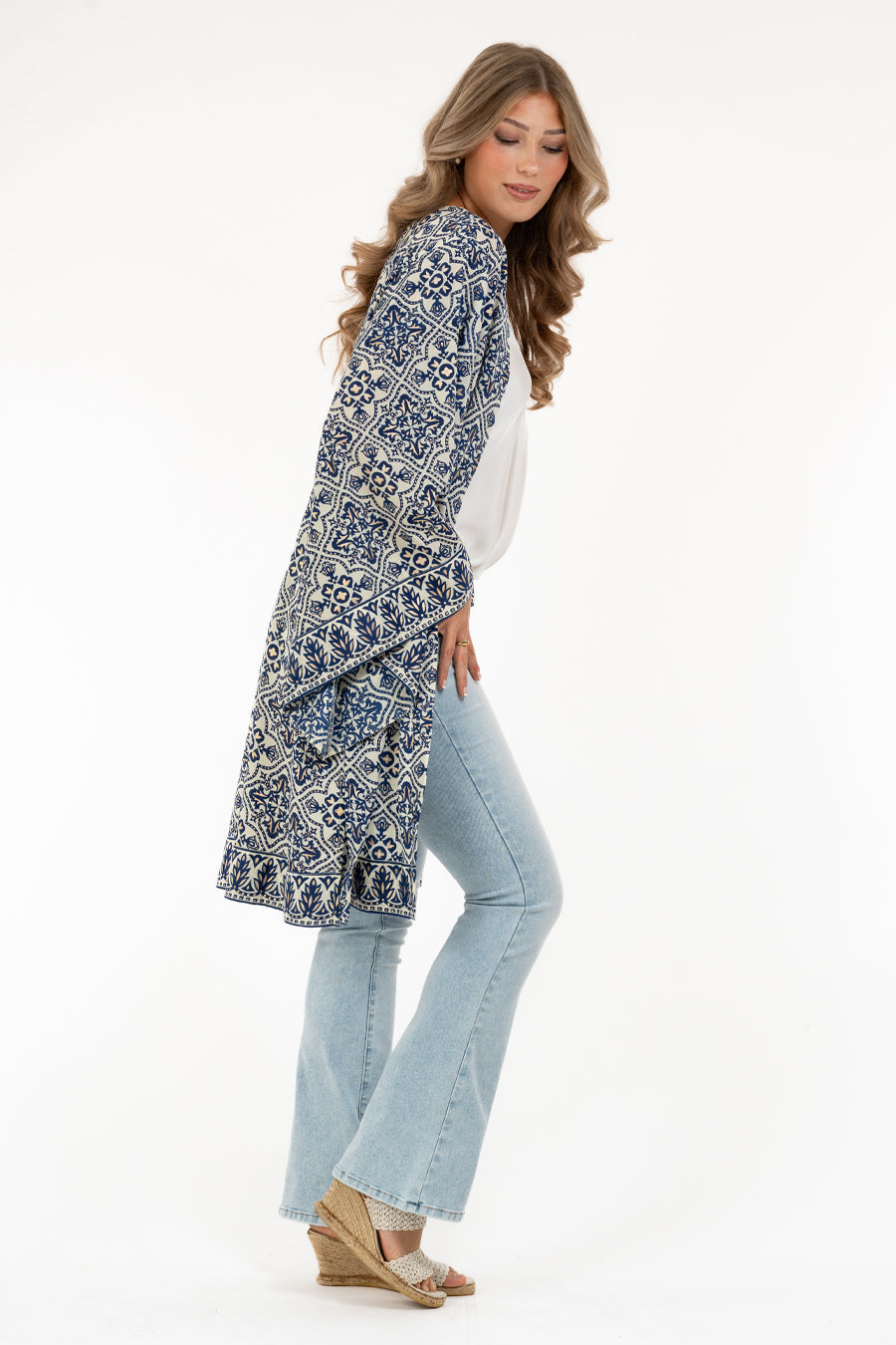 Venice Kaftan Edge Blue/Ivory/Gold - Capri Collection | Lilla Hem