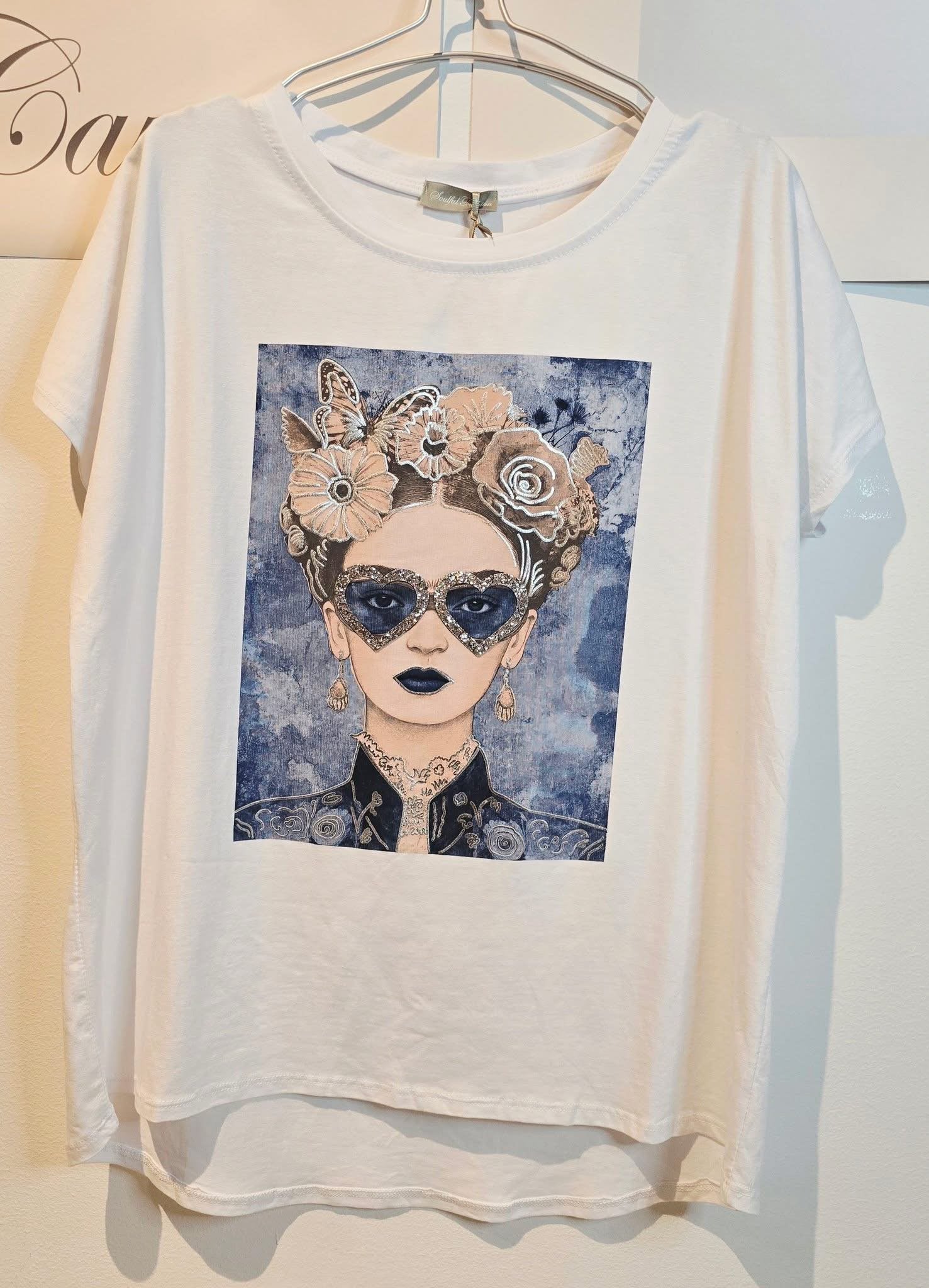 Inze T-Shirt Crazy Lady i Blå från L8 Fashion - framsida | Lilla Hem