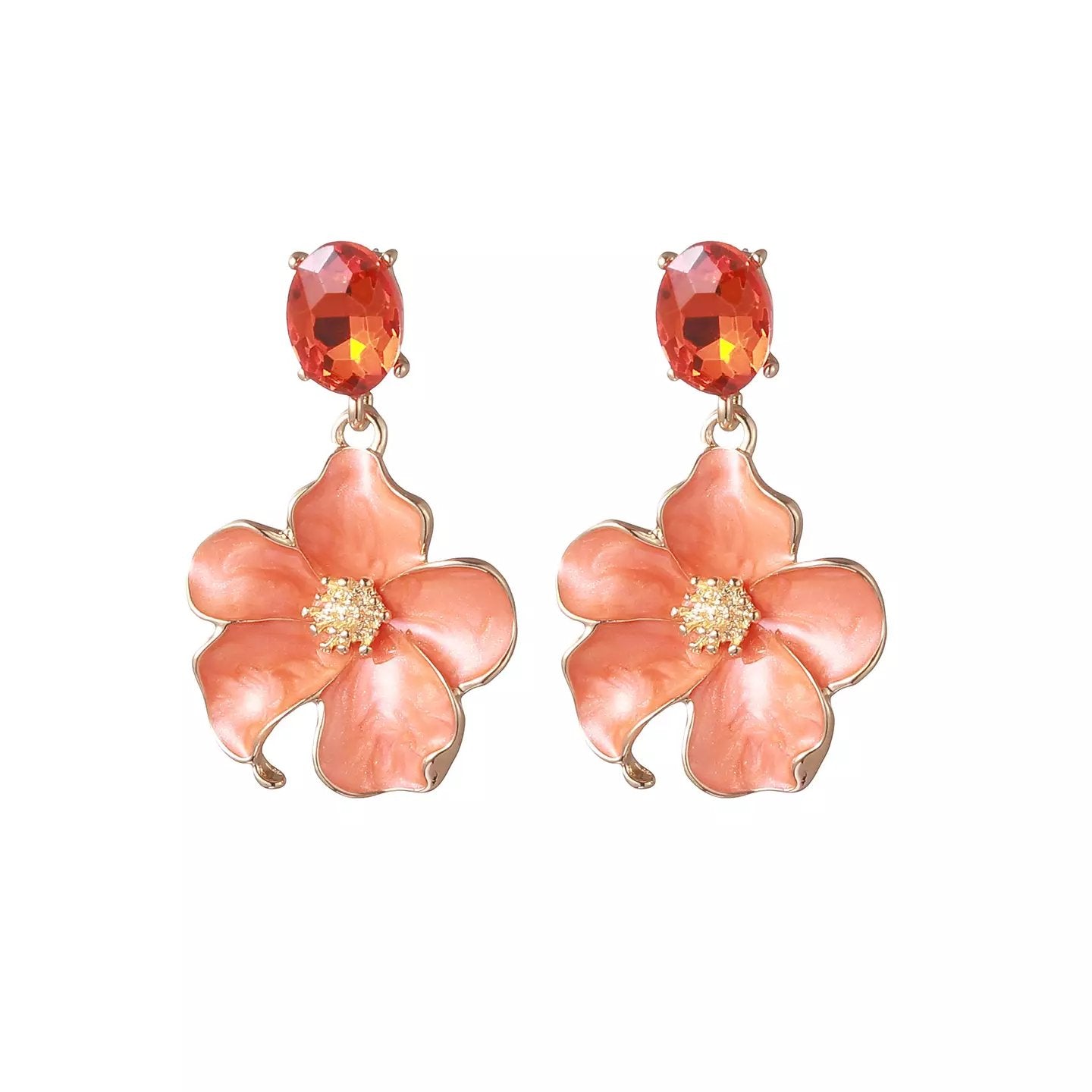 Örhänge Crystal Leafs i Magenta från Gemini - framsida | Lilla Hem