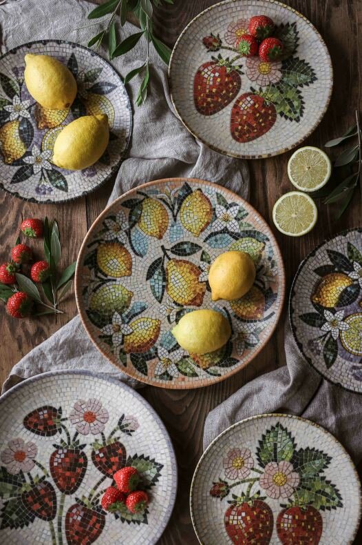 Runt Fat med Mosaicmönster Lemon | Lilla Hem