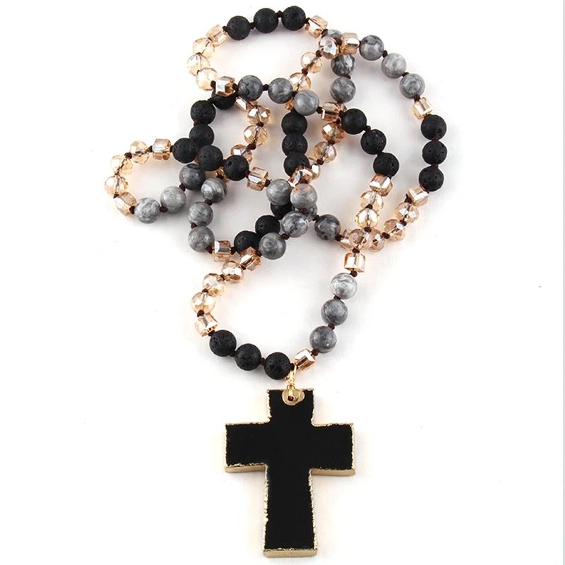 Halsband Kors Svart/brun / Grå | Lilla Hem
