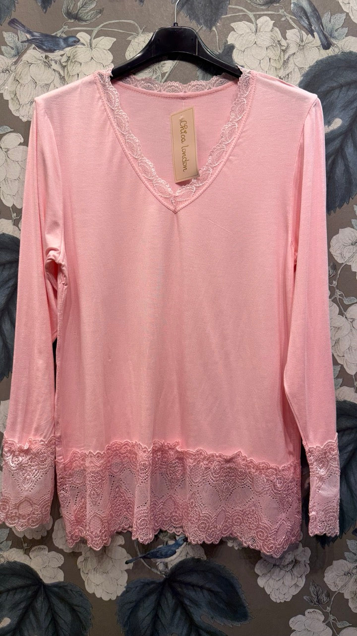 Långärmad Topp med Spetsärm och Spetskant