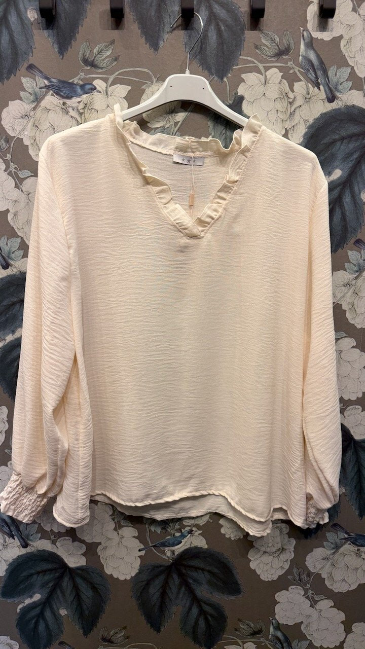 Blus med V-Ringad Hals med Volang | Lilla Hem