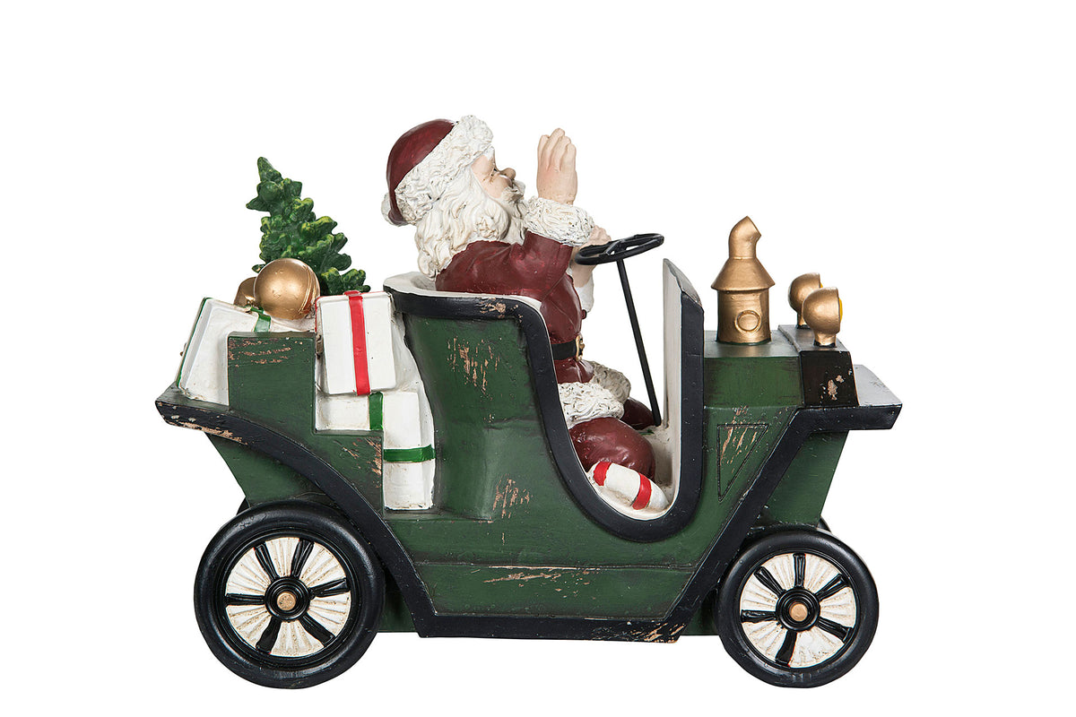 Dekorativ julfigur föreställande tomte i grön bil med gåvor och juldekorationer | A Lot Decoration | Lilla Hem