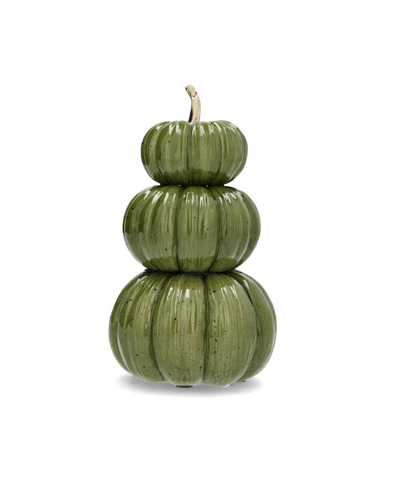 Tre staplade gröna pumpor med glansig yta och vertikala ribbor, sett framifrån mot vit bakgrund | A Lot Decoration | Lilla Hem