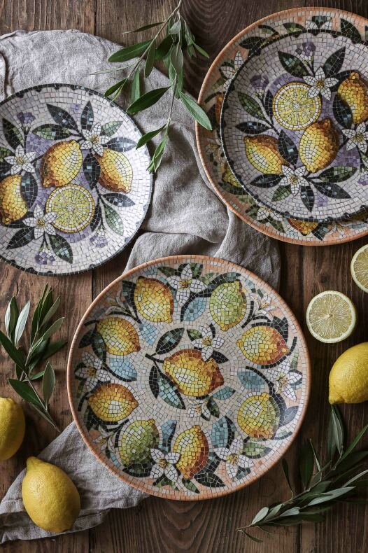 Runt Fat med Mosaicmönster Lemon | Lilla Hem