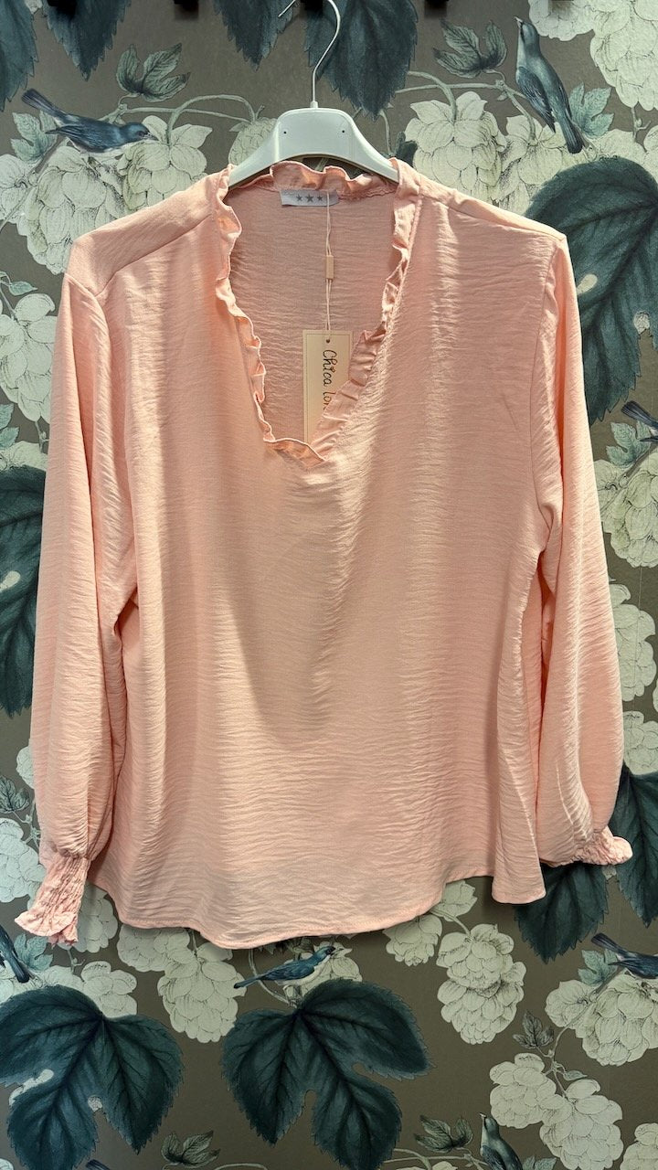 Blus med V-Ringad Hals med Volang | Lilla Hem