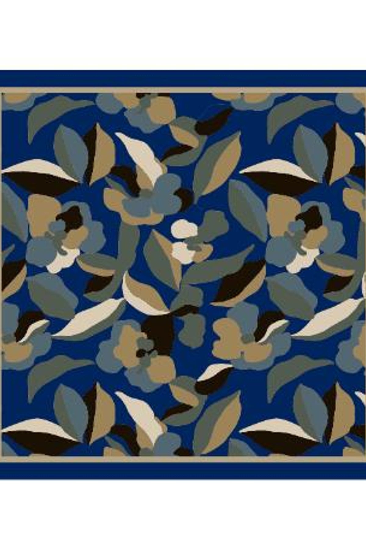 Närbild av scarf med abstrakt blommigt mönster i blått, beige, vitt och svart | BEST ANGEL | Lilla Hem