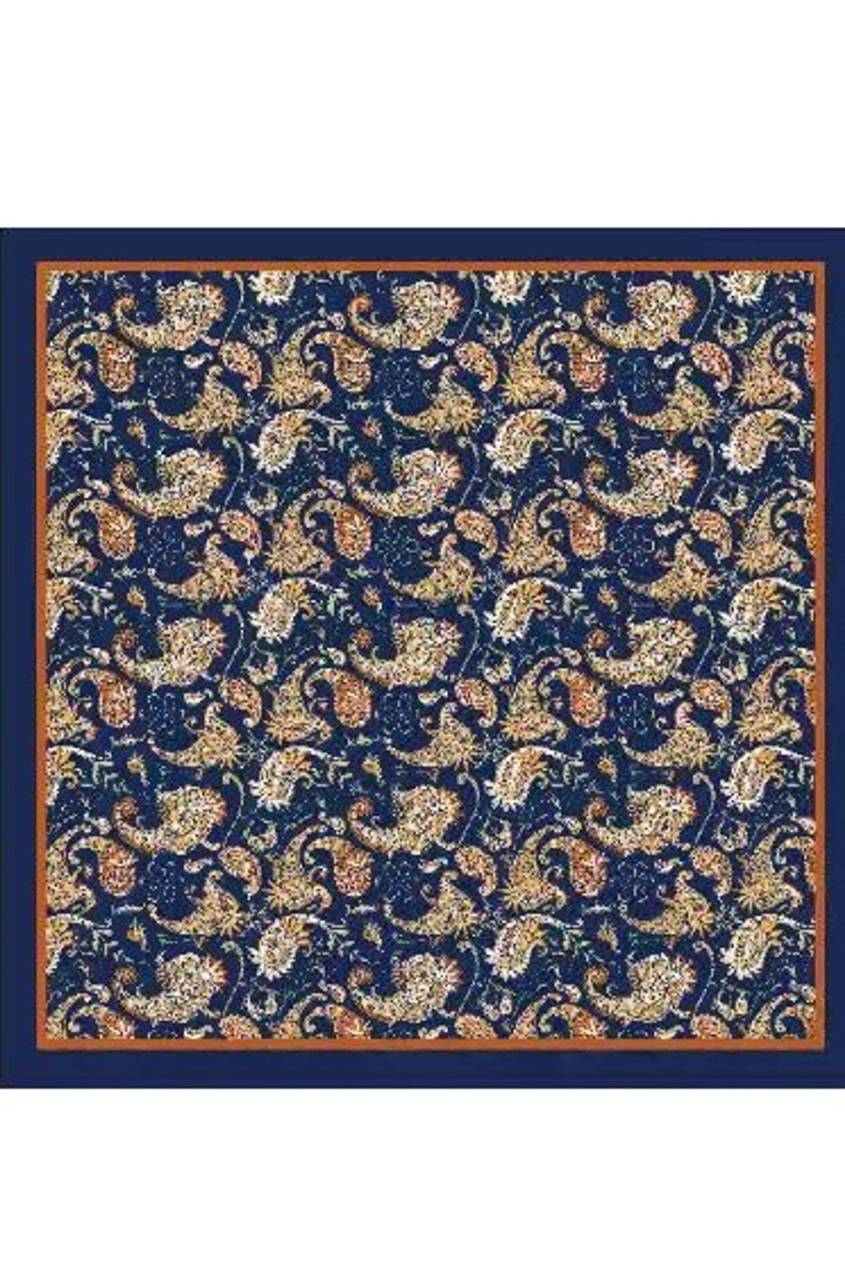 Kvadratisk scarf med mörkblå botten och klassiskt blommönster i guld, beige och terrakotta | BEST ANGEL | Lilla Hem