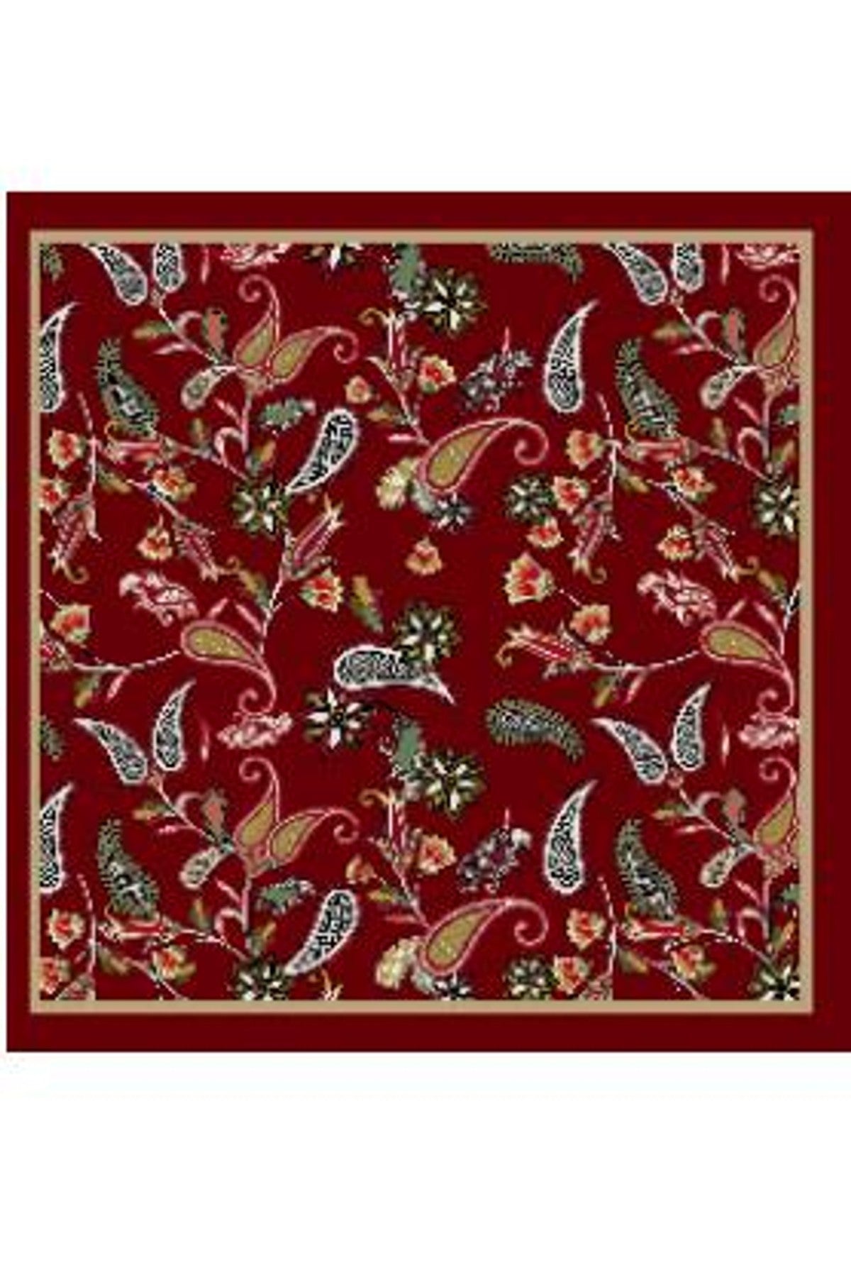 Scarf i burgundy med paisley- och blomstermönster i gult, grönt och vitt, visad platt framifrån | BEST ANGEL | Lilla Hem