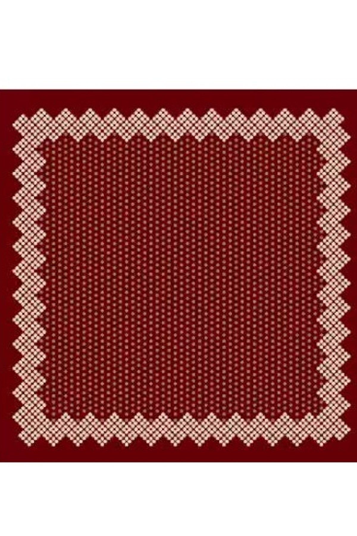Närbild av scarf med bordeauxfärgad botten, små vita prickar och spetskant i vit jacquard | BEST ANGEL | Lilla Hem