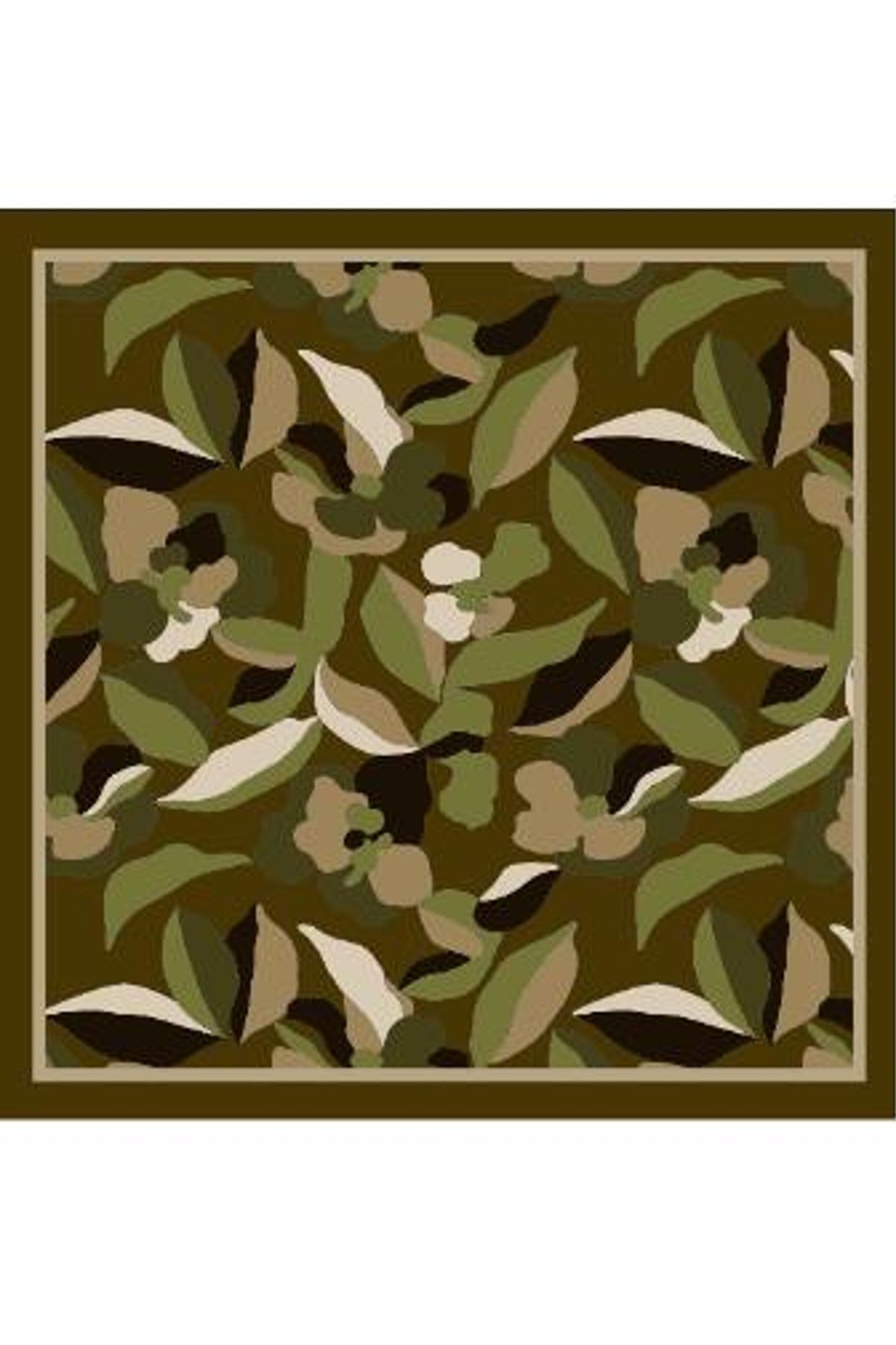 Kvadratisk scarf med botaniskt mönster i grönt, beige och svart på kaki-botten | BEST ANGEL | Lilla Hem