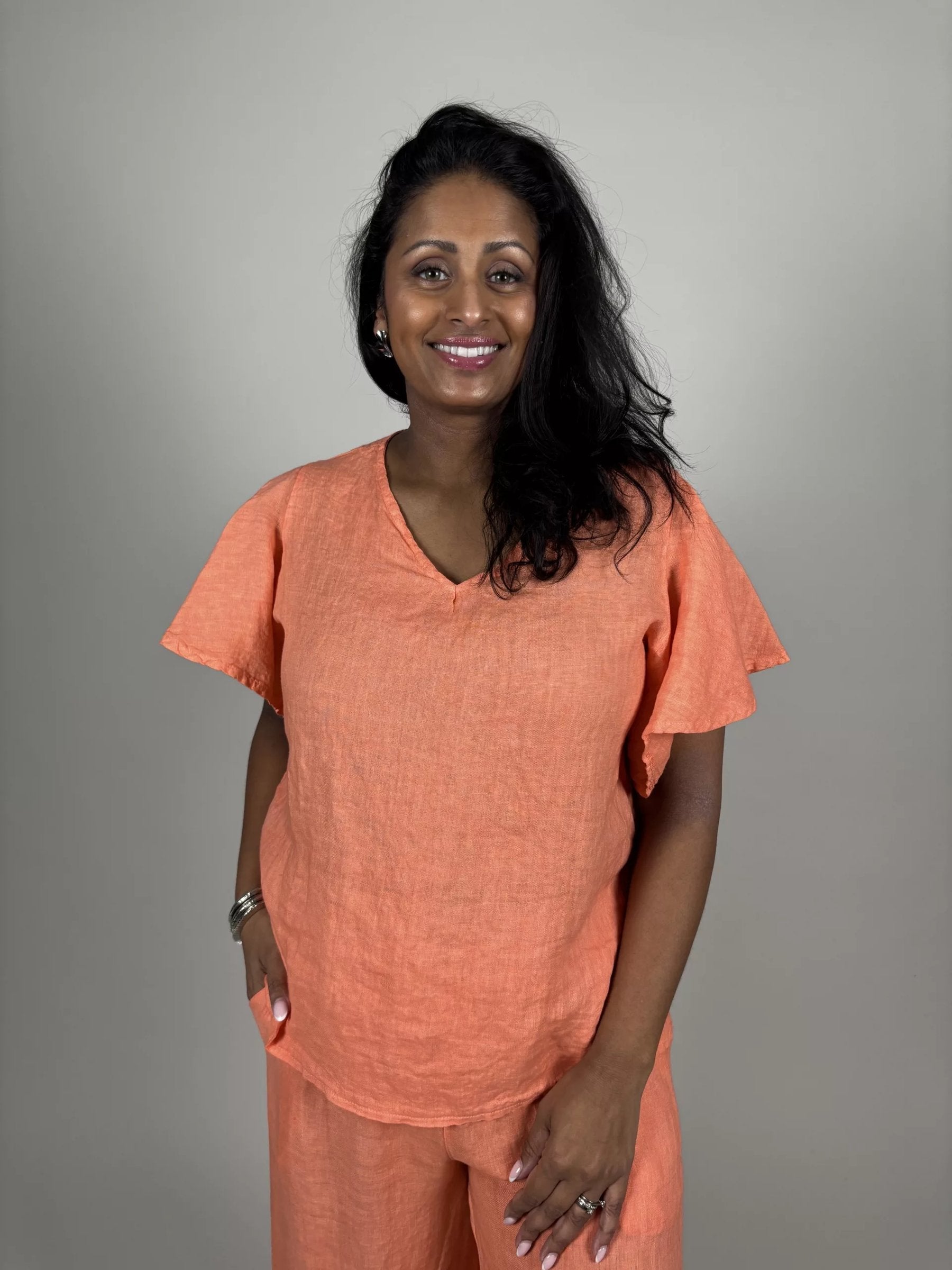 Linne-Topp Vira V-Ringad Hals | Lilla Hem