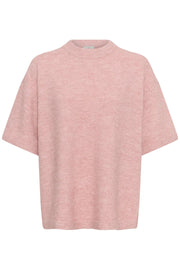 Rosafärgad stickad t-shirt i oversize-modell, framifrån mot vit bakgrund | KAFFE | Lilla Hem