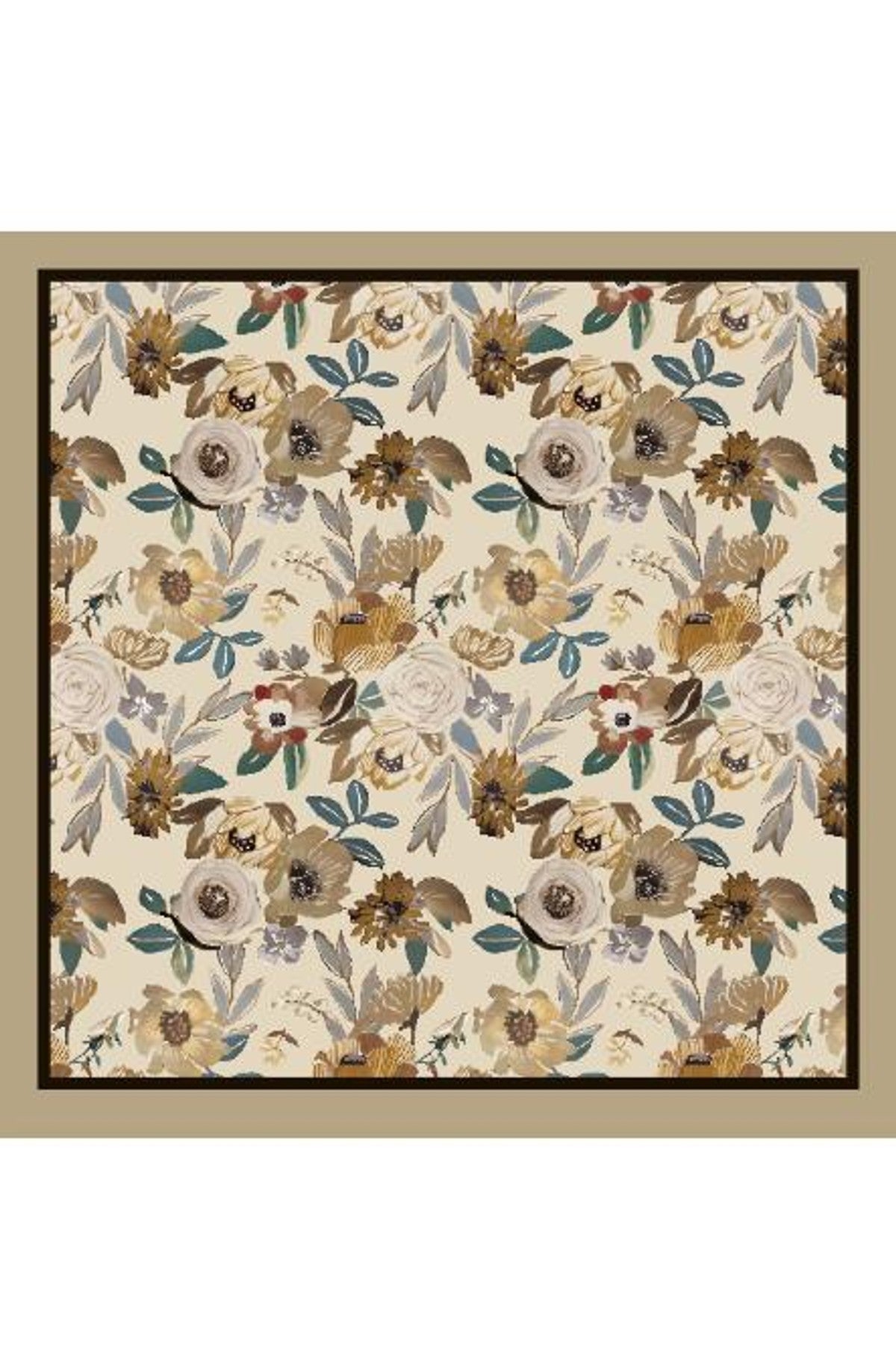 Scarf med upprepat blommönster i beige, guld, grön och röd på cremefärgad botten | BEST ANGEL | Lilla Hem