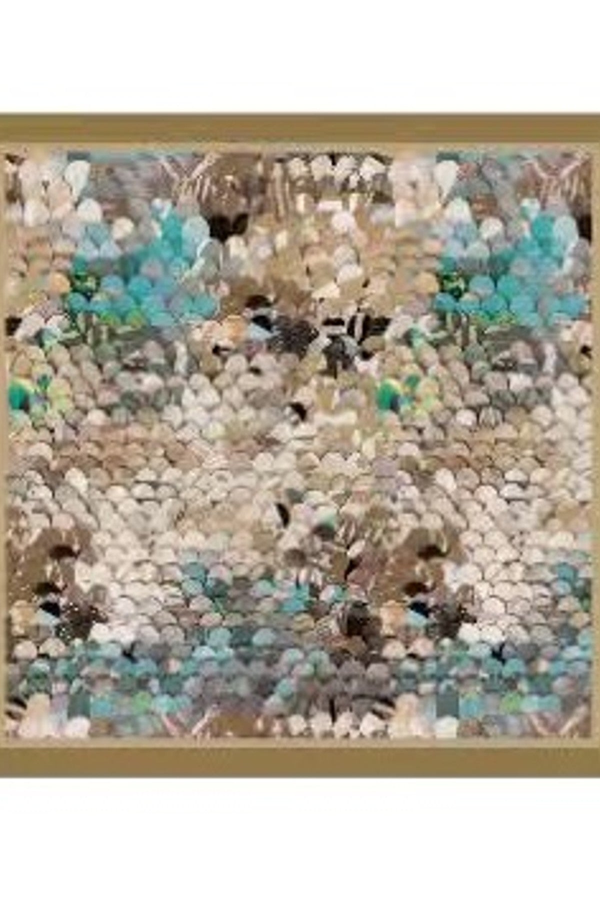 Närbild av scarf med abstrakt mönster i beige, vitt och turkost | BEST ANGEL | Lilla Hem