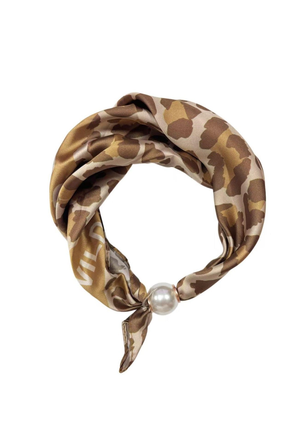 Scarf i leopardmönster med bruna och beiga toner, dekorerad med pärla vid knuten | BEST ANGEL | Lilla Hem