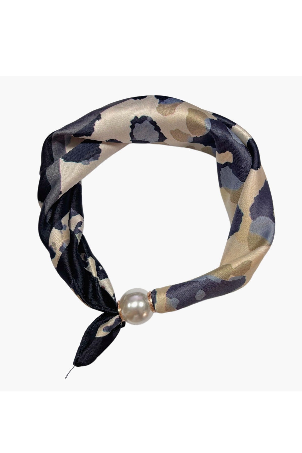 Scarf med leopardmönster i marinblått, beige och grått, dekorerad med pärlknapp | BEST ANGEL | Lilla Hem