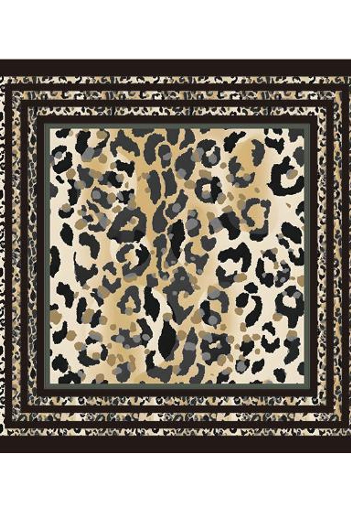 Scarf med leopardmönster i svart, beige och grått med dekorativ ornamenterad kant | BEST ANGEL | Lilla Hem