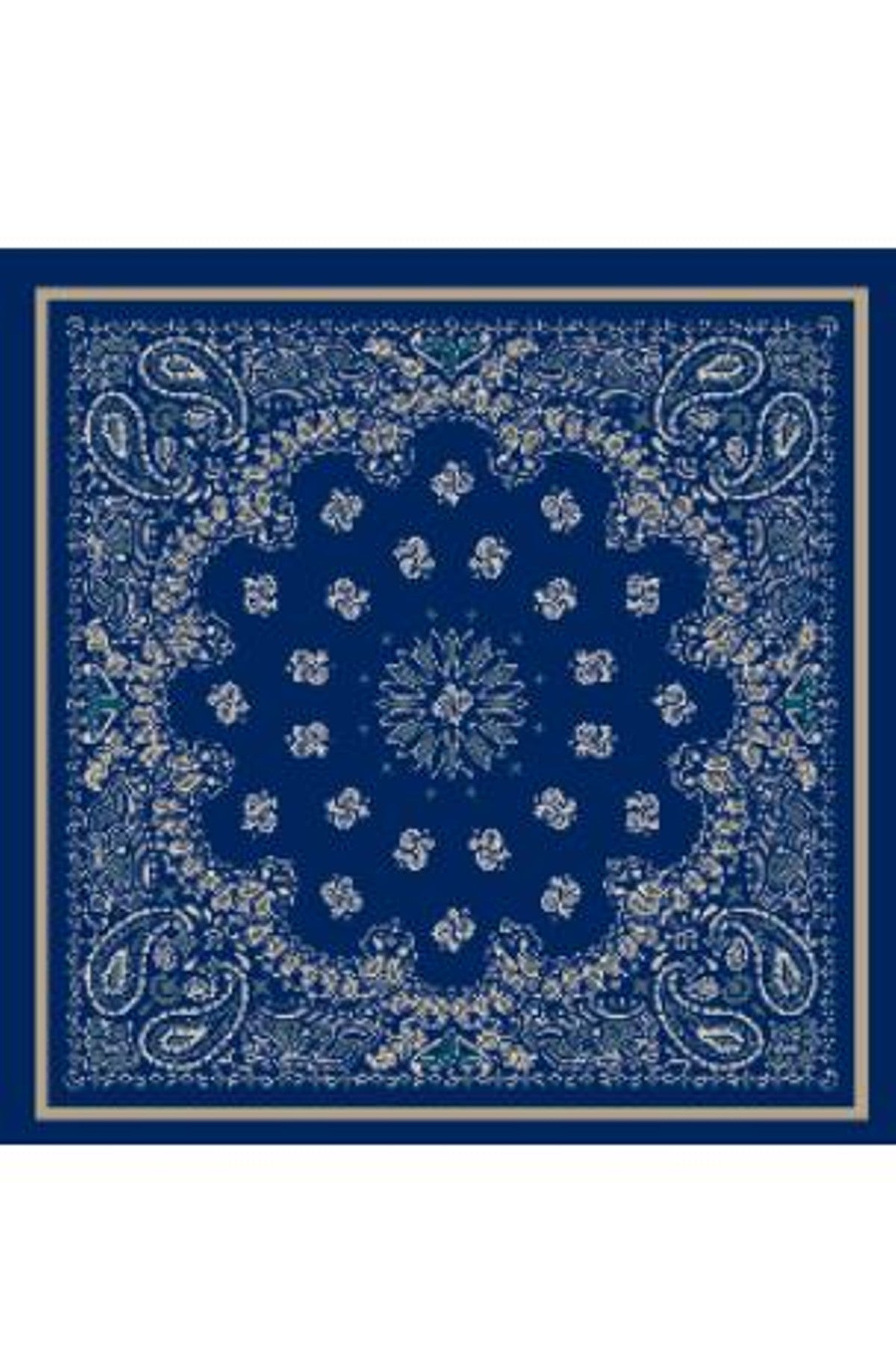 Kvadratisk scarf i marinblått med paisley-mönster i gräddvit och grönt, centralt blomstermotiv | BEST ANGEL | Lilla Hem