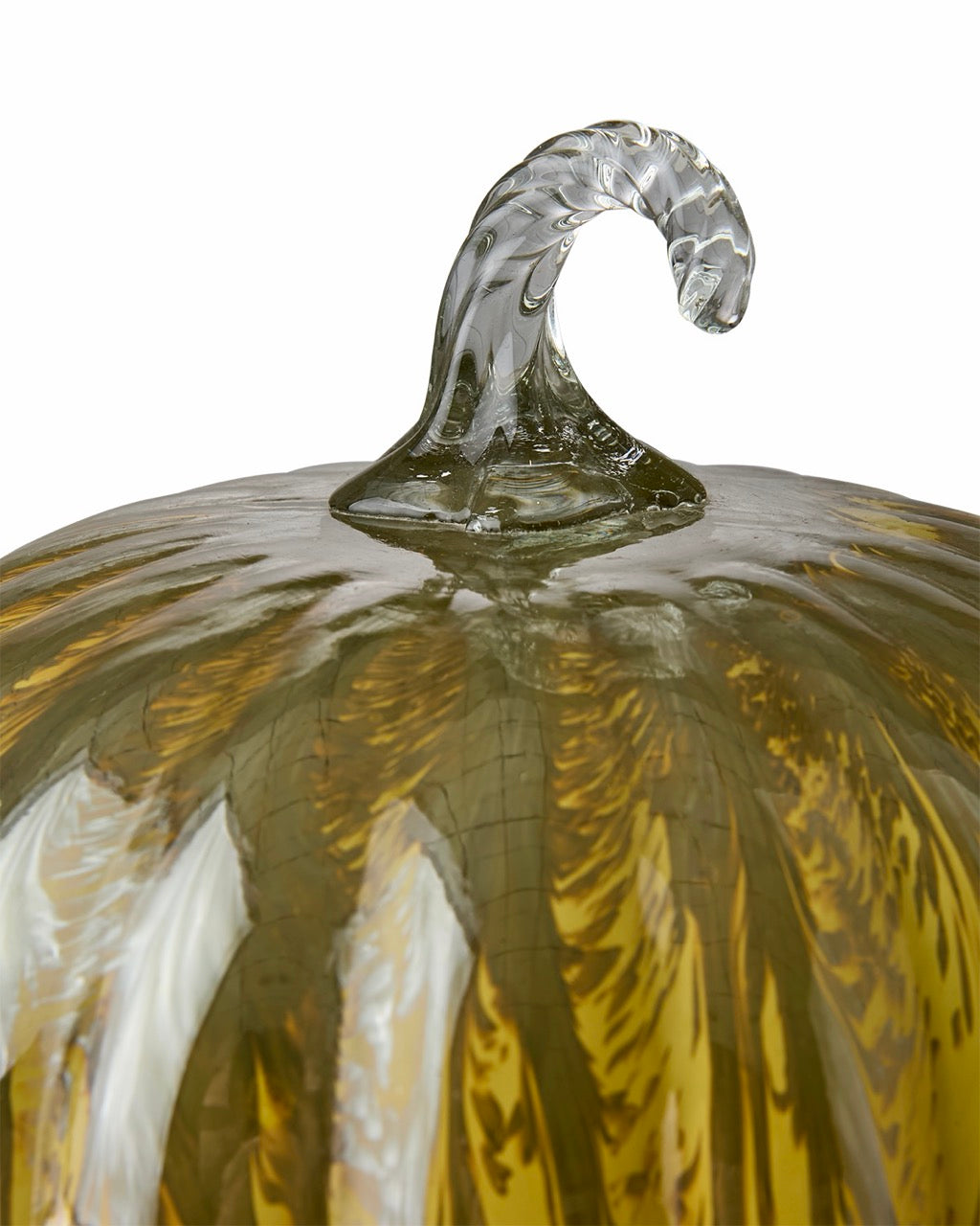Glasdekorativ pumpkin med genomskinlig stam och gul-grön marmorerad yta, fotograferad från sidan | Affari of Sweden | Lilla Hem